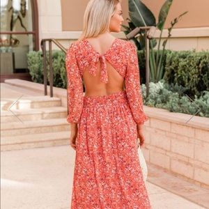 DEPEND ON YOU RED CUTOUT FLORAL RING LINK MAXI DRESS